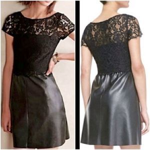 Anthropologie Bailey 44 Black Lace Faux Leather Mini Dress Size S NWT